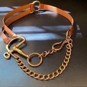 Ralph Lauren Made in Italy Tri-Strap Tan Calf & Brass Chain Link Horse Bit Belt